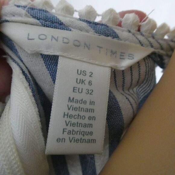 London Times Striped Sleeveless Drop Waist Ruffle Bottom Mini Knee Length Dress - Picture 7 of 11